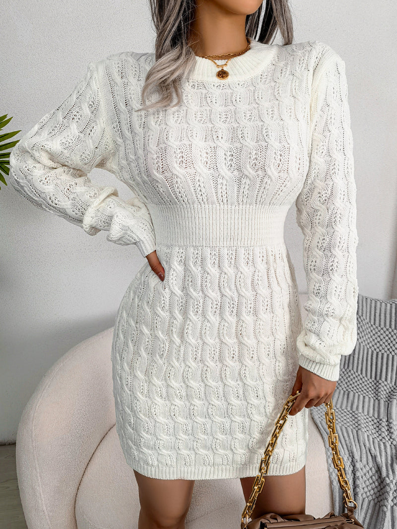 Cable Knit Waist Cinched Bodycon Sweater Dress