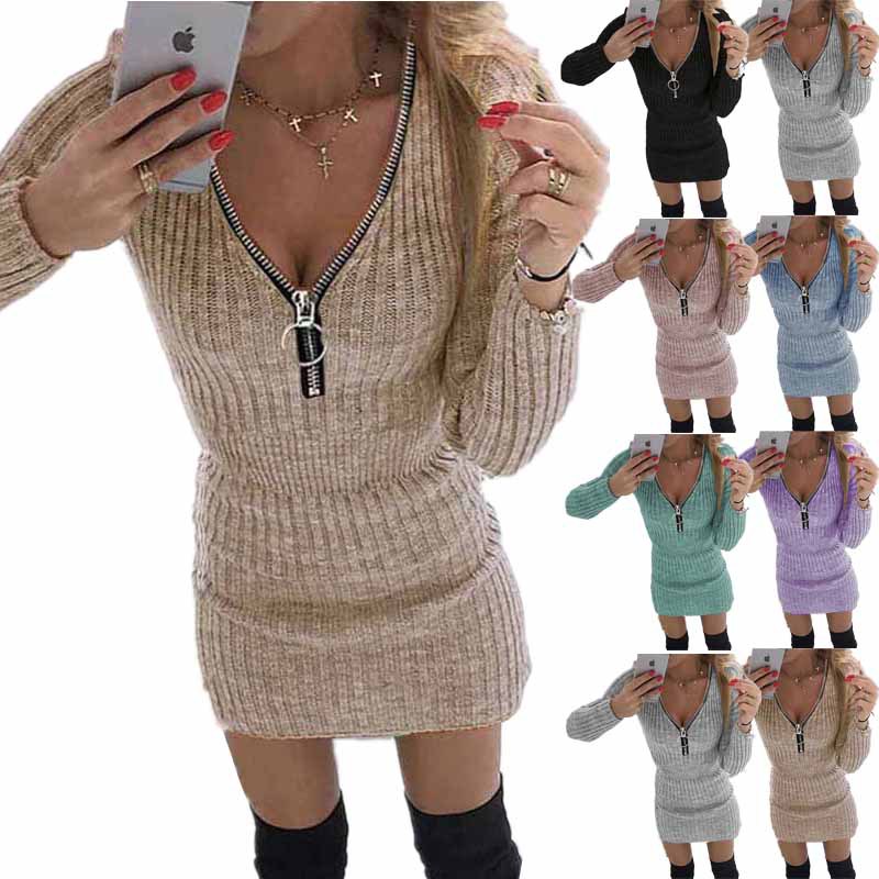 Midi Dresses Style Long Sleeve Knitted Wrap Around Waist