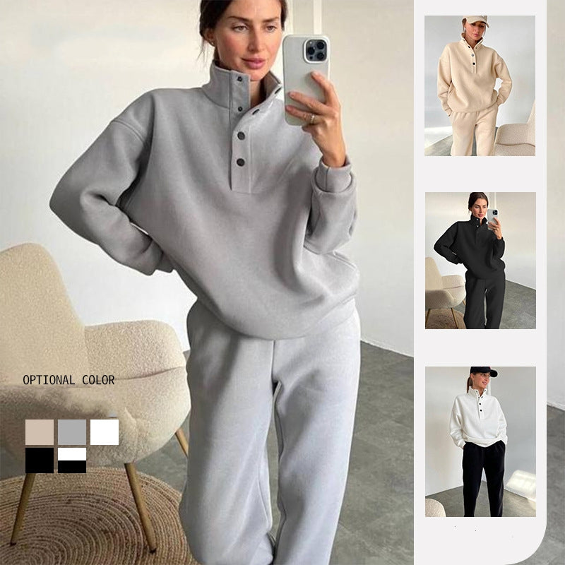 Oversized Solid Pullovers Long Pant Set Warm Hoodie