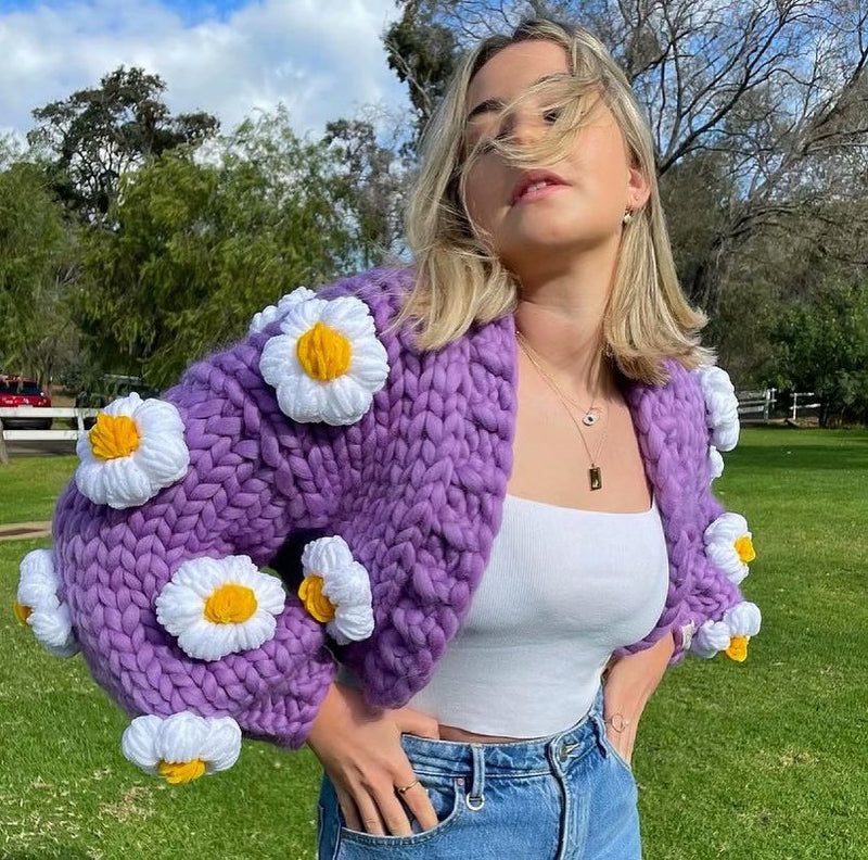 Handmade Crochet Cardigan Sweater Fruit Jacquard Embroidery