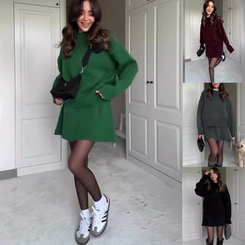 Sweater Skirt Sets 2 Pieces Knit Versatile Long Sleeve