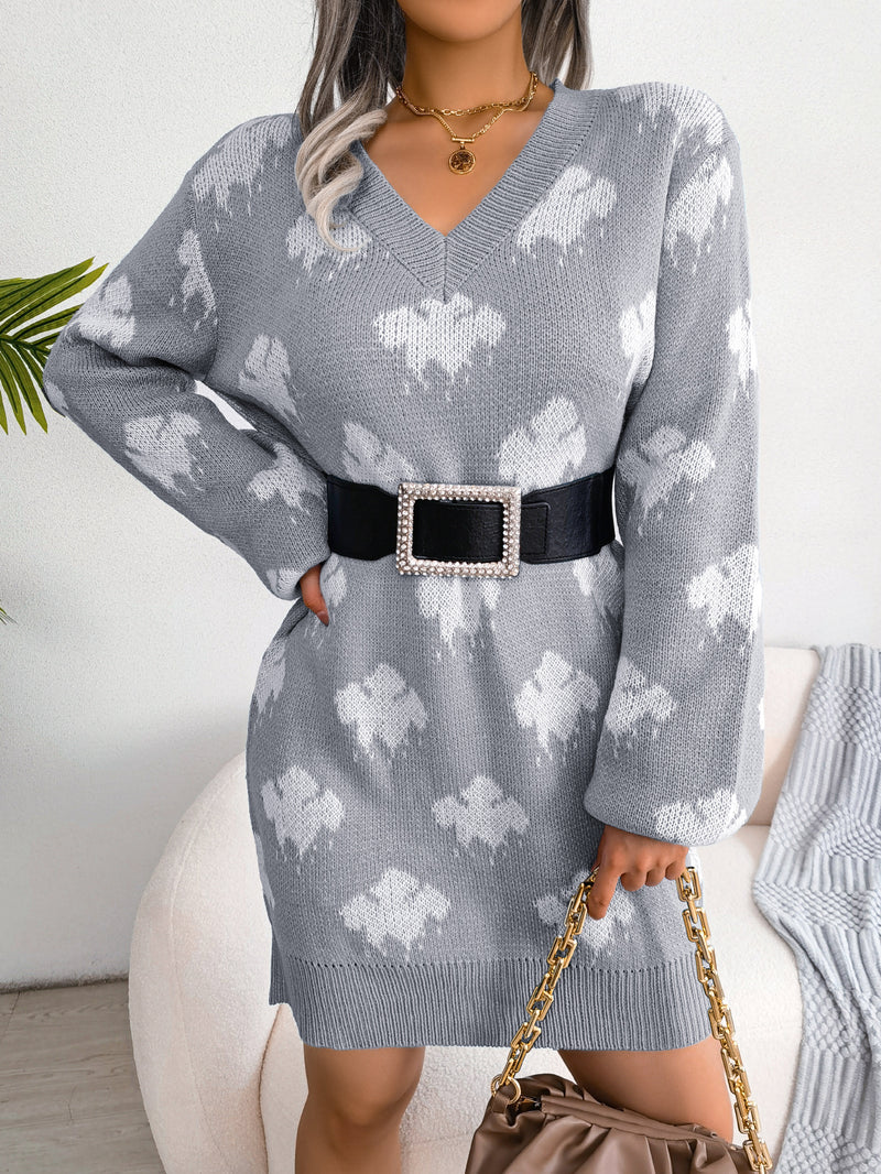 Color-Blocked Cloud Lantern Sleeve Knitted Slip Dress