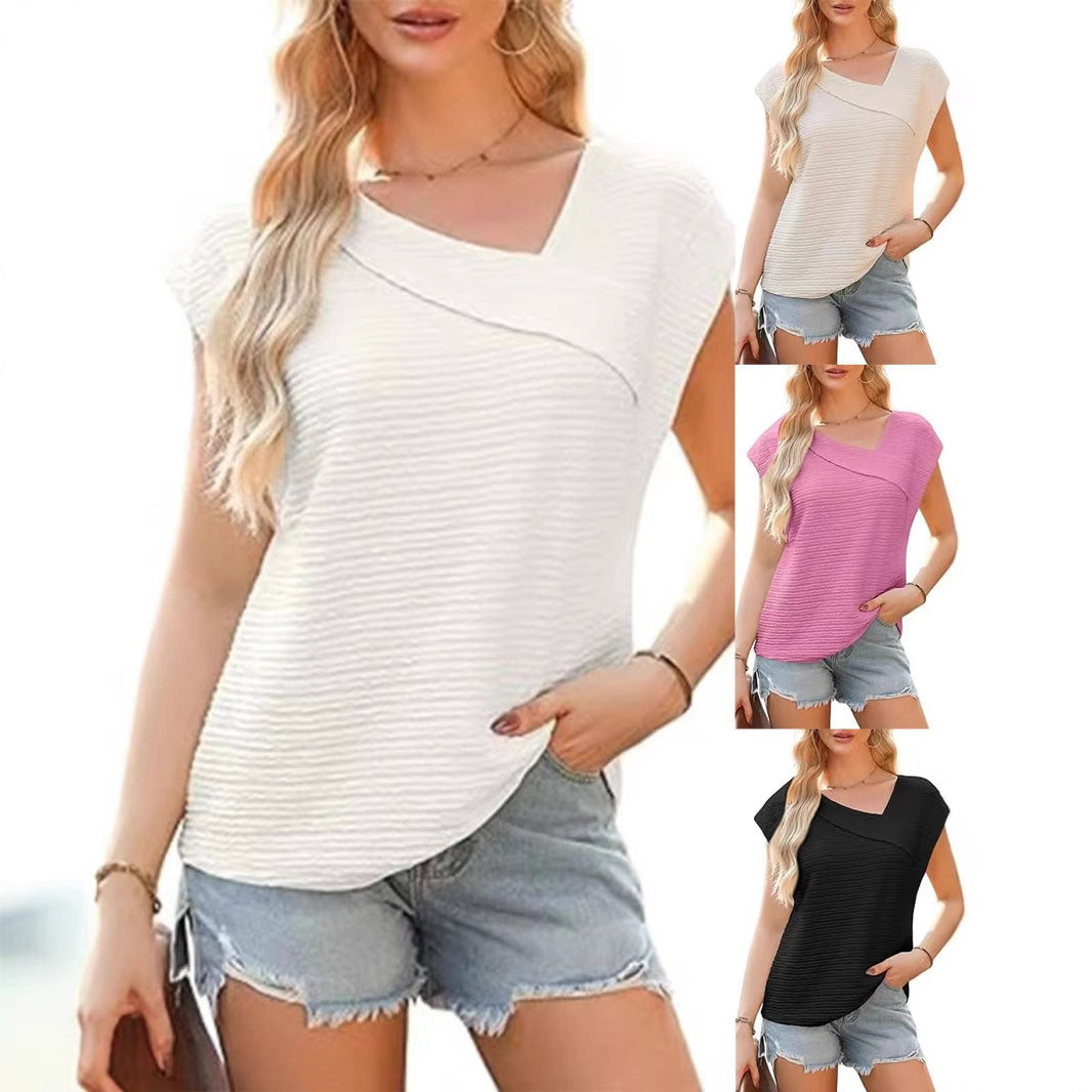 Diagonal Collar Short-sleeved T-shirt