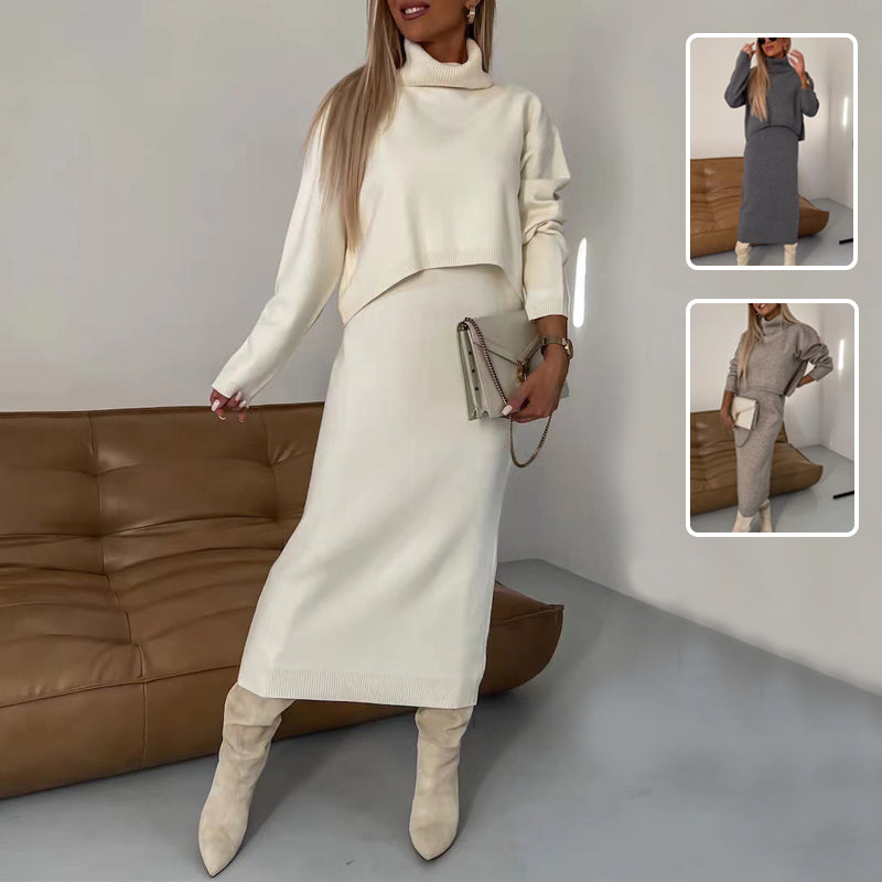 2pcs Sweater Suit Turtleneck Pullover And Sleeveless Long