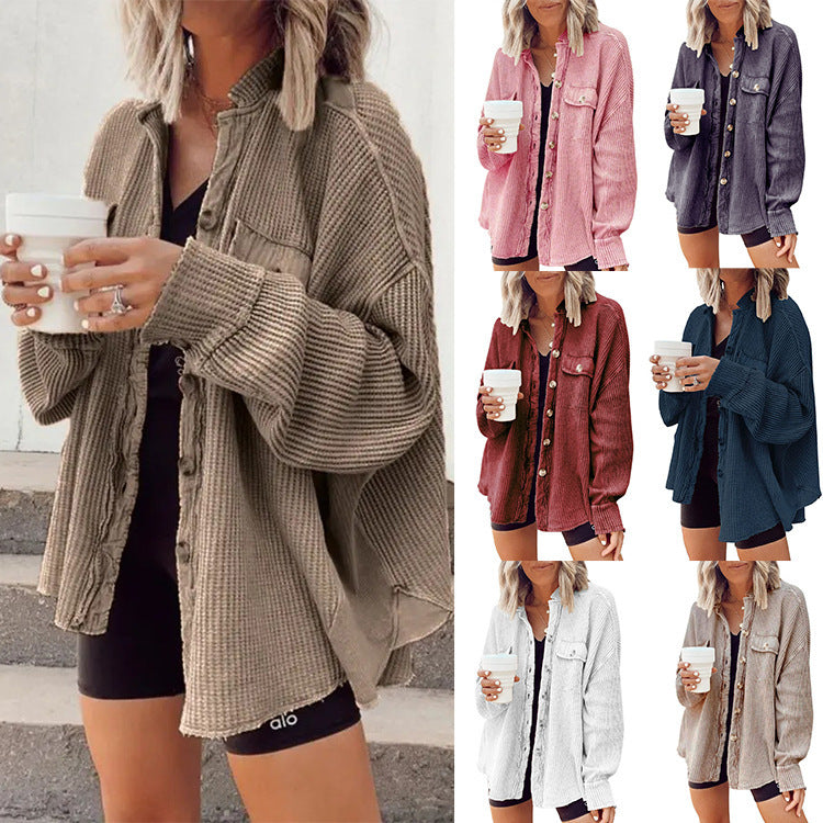 Button Shirt Jacket Lapel Long Sleeve Blouse Tops