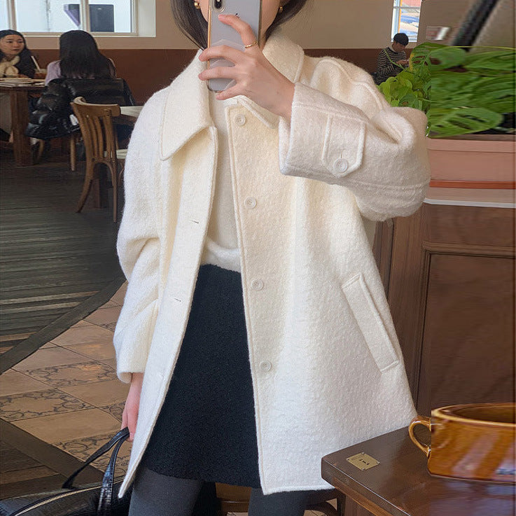 All-matching Long Sleeve Woolen Coat Outerwear