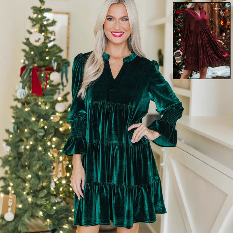 Long Sleeve Christmas Skirt Velvet Cake Dresses With Puffy