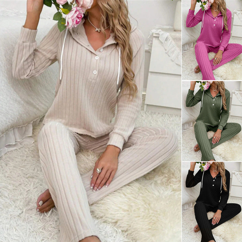 Sunken Stripe Brushed Long Sleeve Hooded Suits