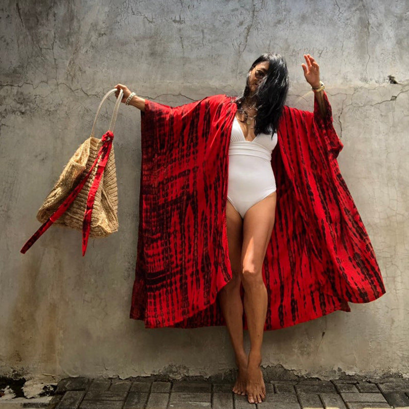 Sexy Bikini Cover-ups Boho Printed Fringed Long Kimono