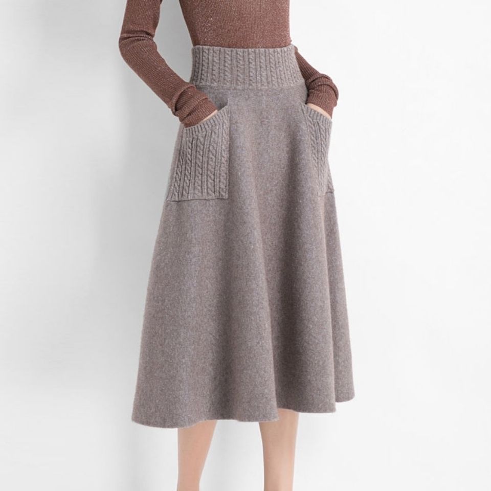 Mid-length Fall Skirt Knitted Bud Double Pockets