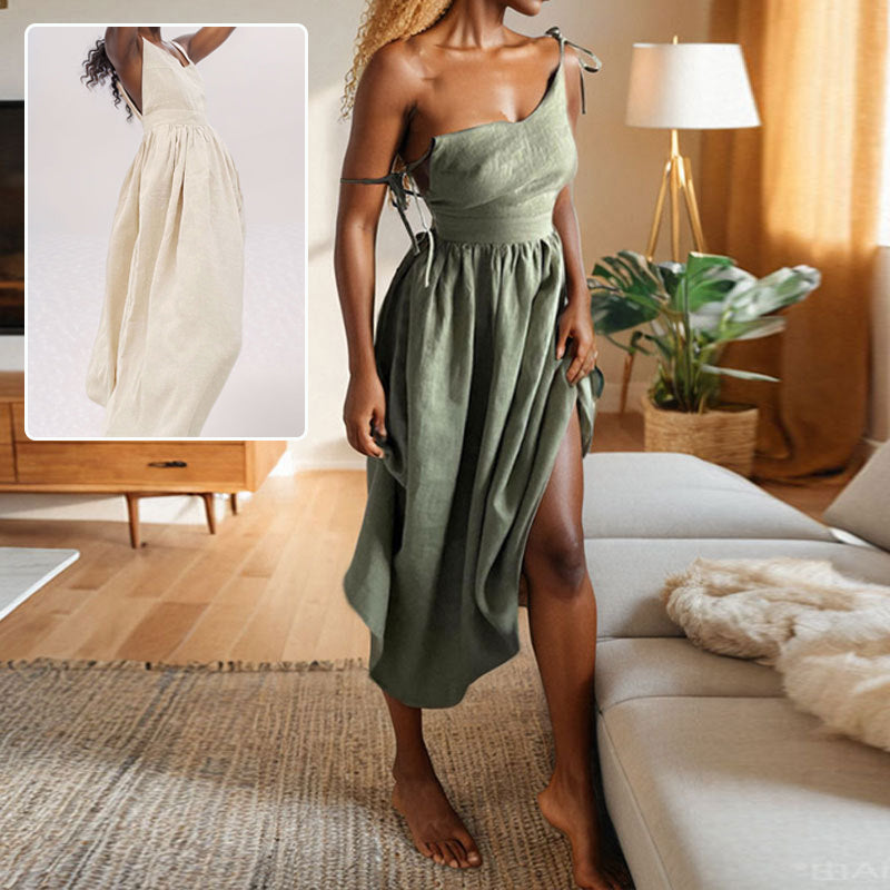 V-neck Suspender Split Dress Backless High Waist Long