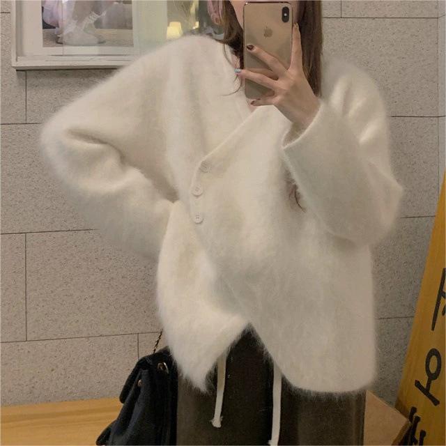 Mink Fur V-neck Irregular Sweater Cardigan