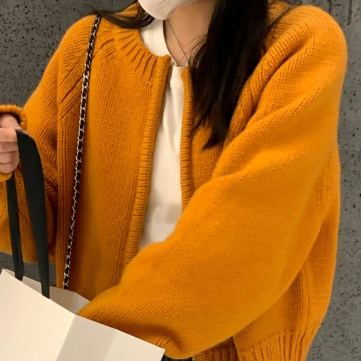 Orange Zipper Sweater Cardigan