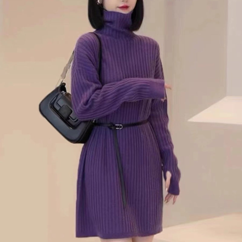 And Large Size Idle Style Belt Midi Knitted Bottoming Skirt