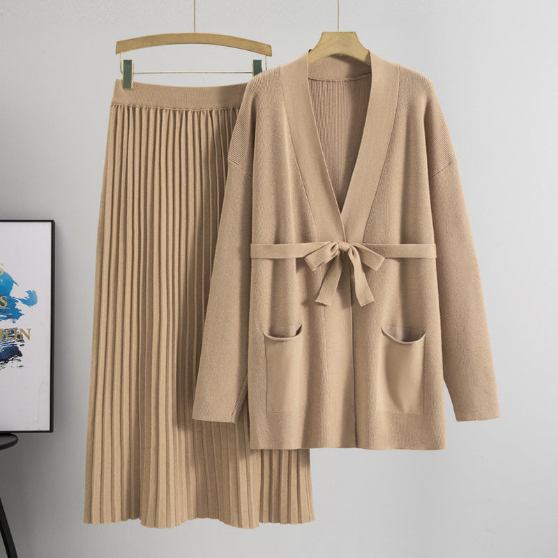 Knitted Skirt Two-piece Pleated Long Suit