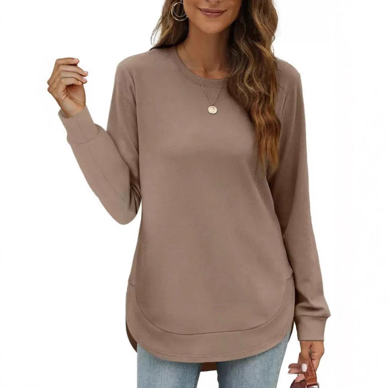 Round Neck Irregular Hem Long Sleeve Loose Blouse