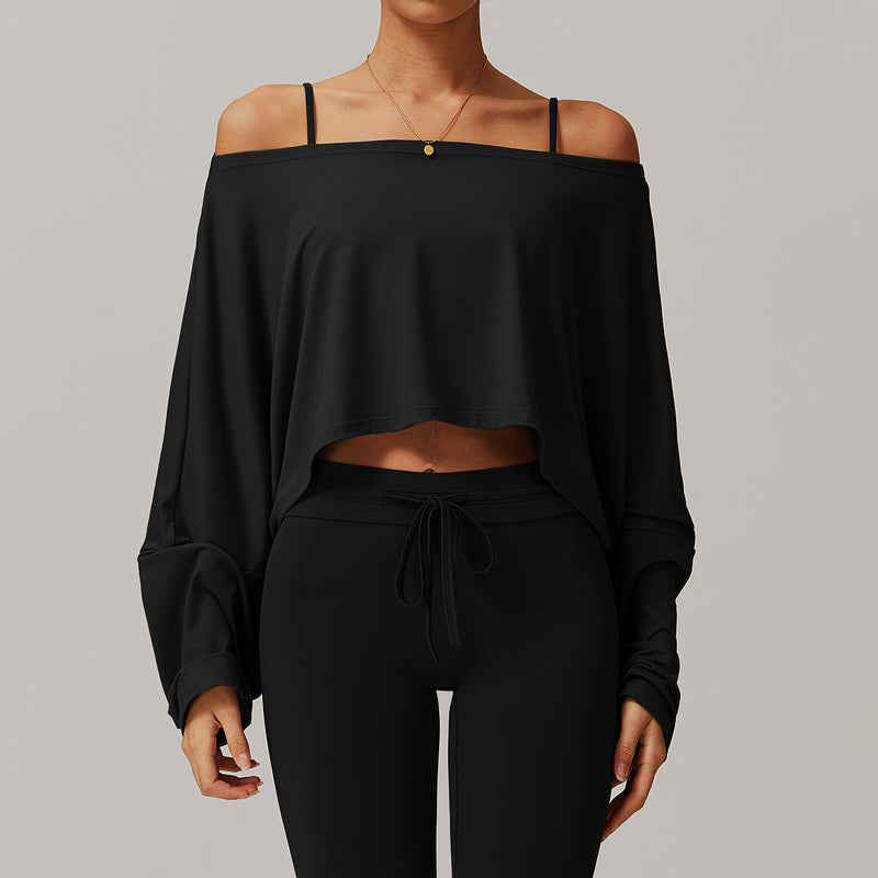 Fitness Sports Long-sleeved Top Off-shoulder Batwing Sleeve