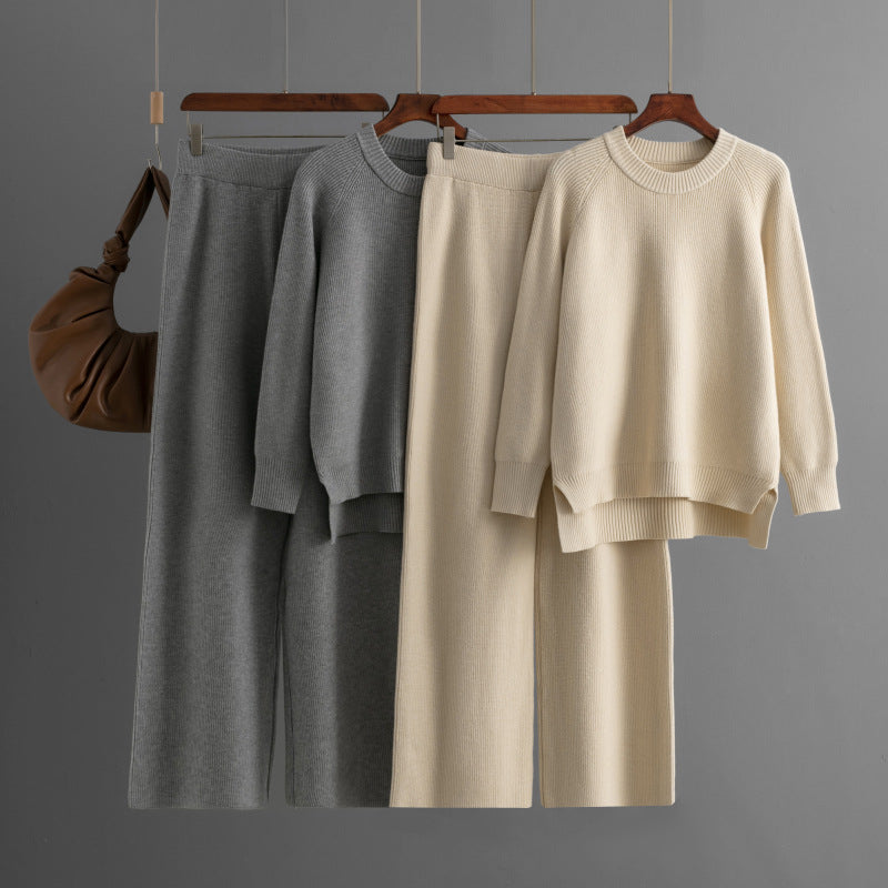 Loose Knitted Long Sleeves Two-piece Set
