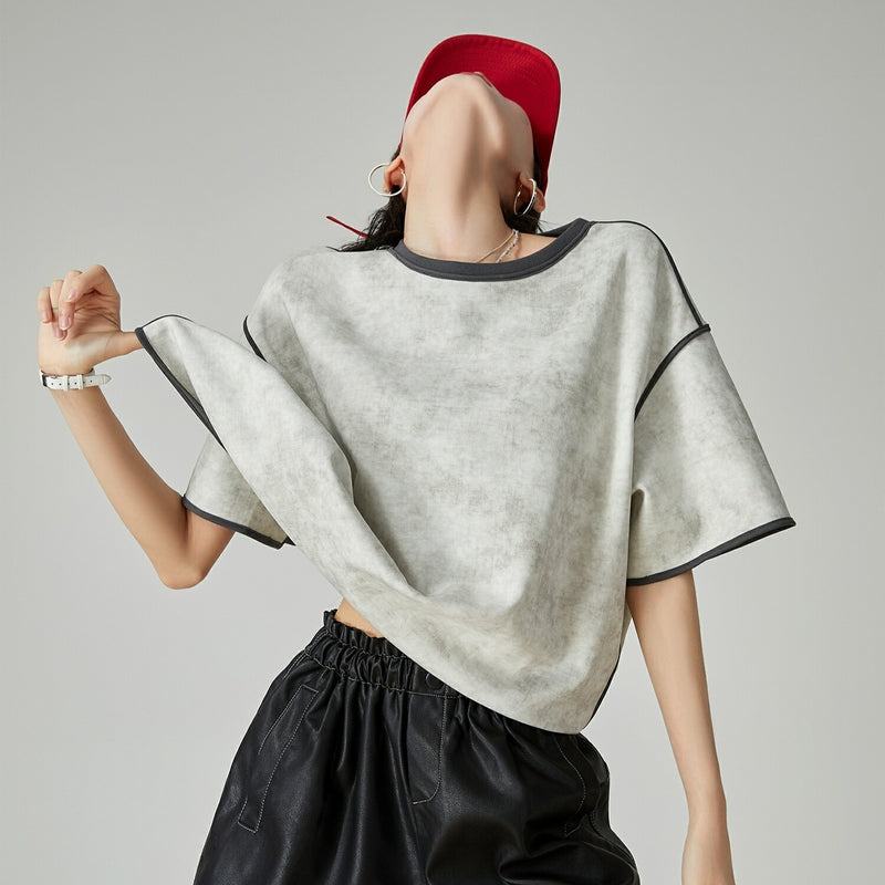Gray American Blooming Loose Profile Short-sleeved T-shirt