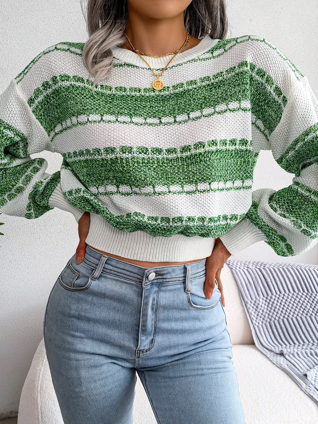 Color Block Long Sleeve Knit Sweater