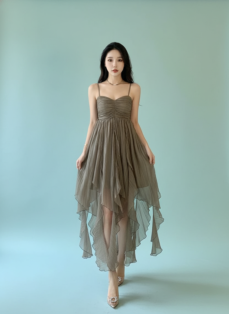 Pleated Irregular Elegant Midi Dress
