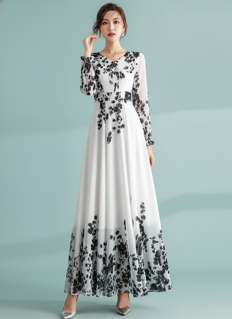 Ink Painting Chiffon Dress