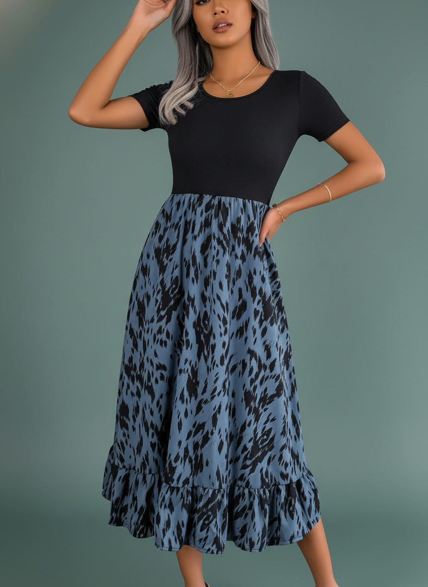 Leopard Print Ruffle Midi Dress