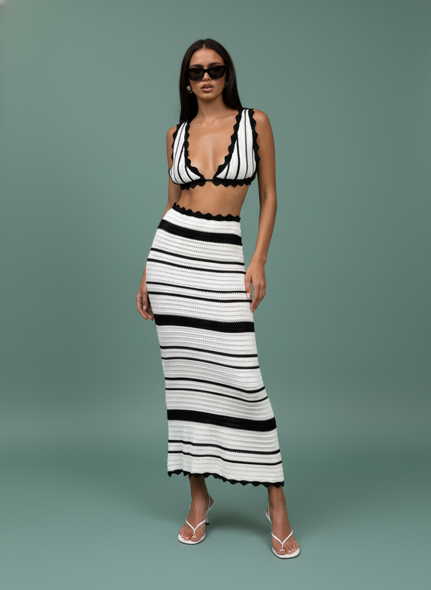 2pcs Striped Bikini Vest Sling Top Suit Beach Y2K Long