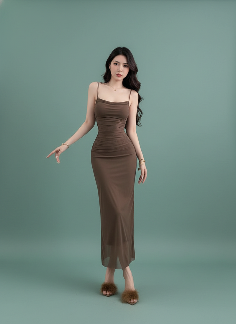 Sheath Suspenders Mesh Slim Fit Dress