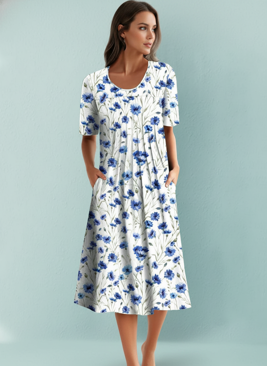 Floral Printed Midi Skirt Short Sleeve Dress