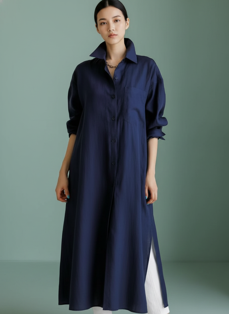 Cardigan Cotton And Linen Half Sleeve Dress