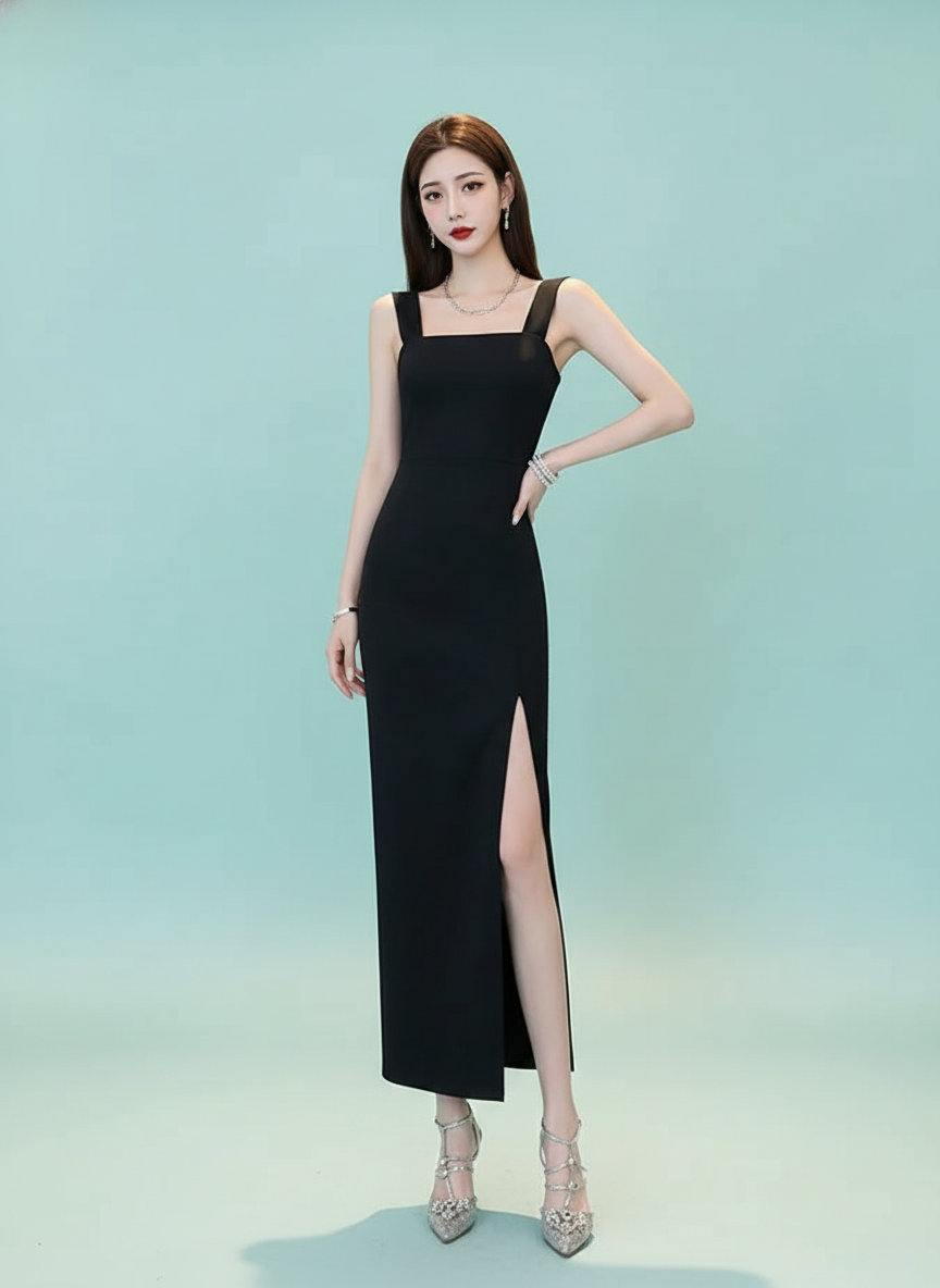 Slim Fit Slimming Slit Midi Dress