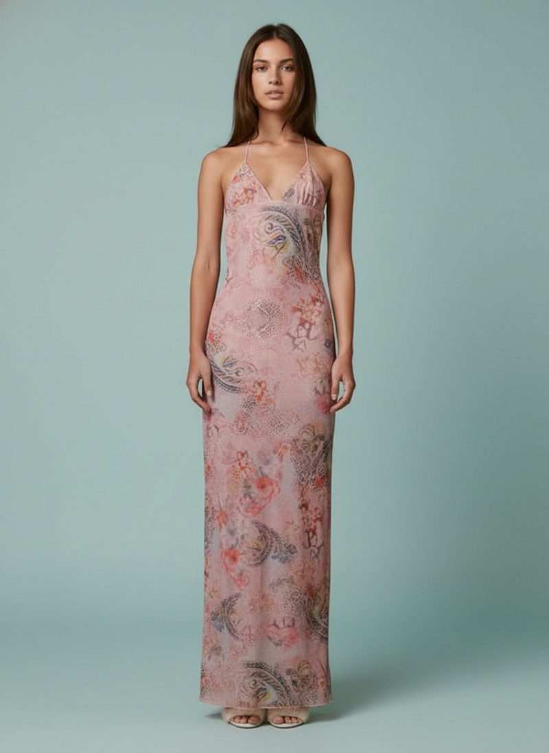 Floral Print Halter Spaghetti Straps Dress Sexy Slim