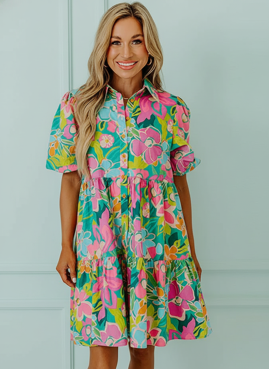 Floral Print Puff Sleeve Dress