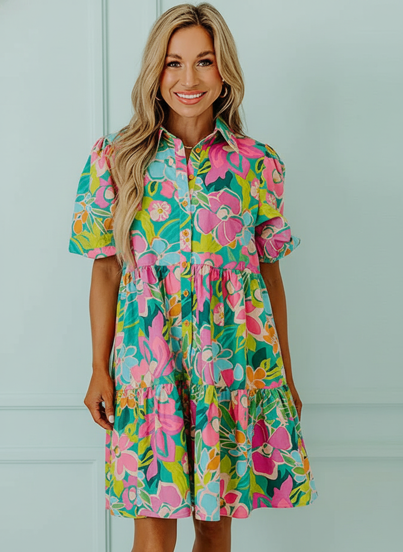 Floral Print Puff Sleeve Dress