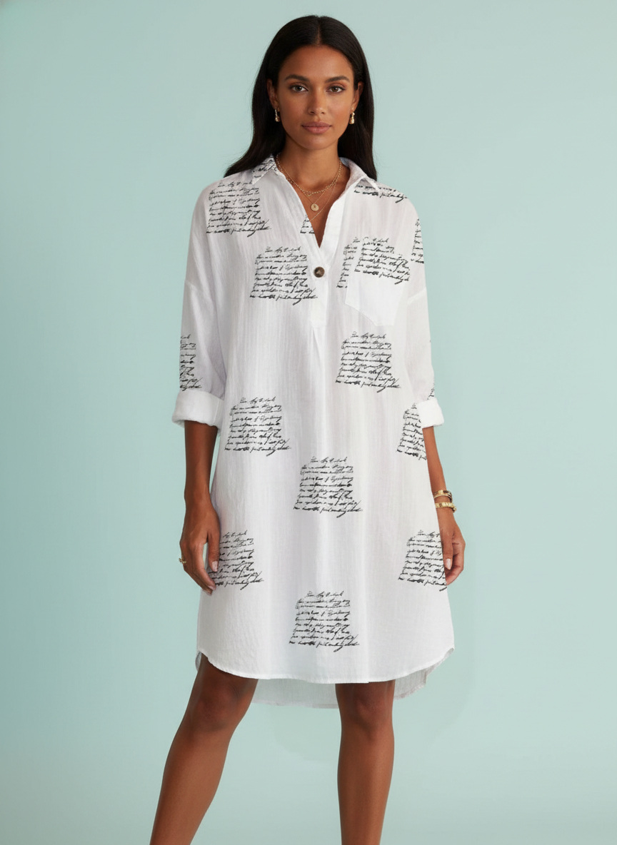 Letter Printed Slim Shirt Dress