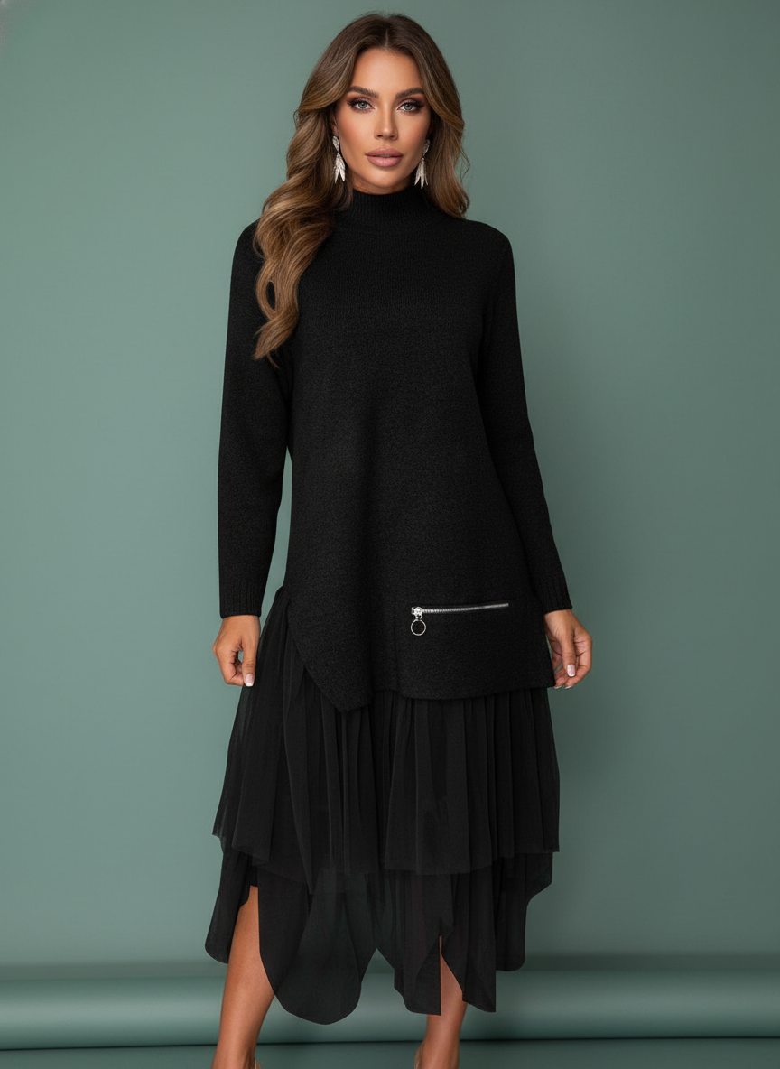 Long Sleeve Mesh Stitching Dress