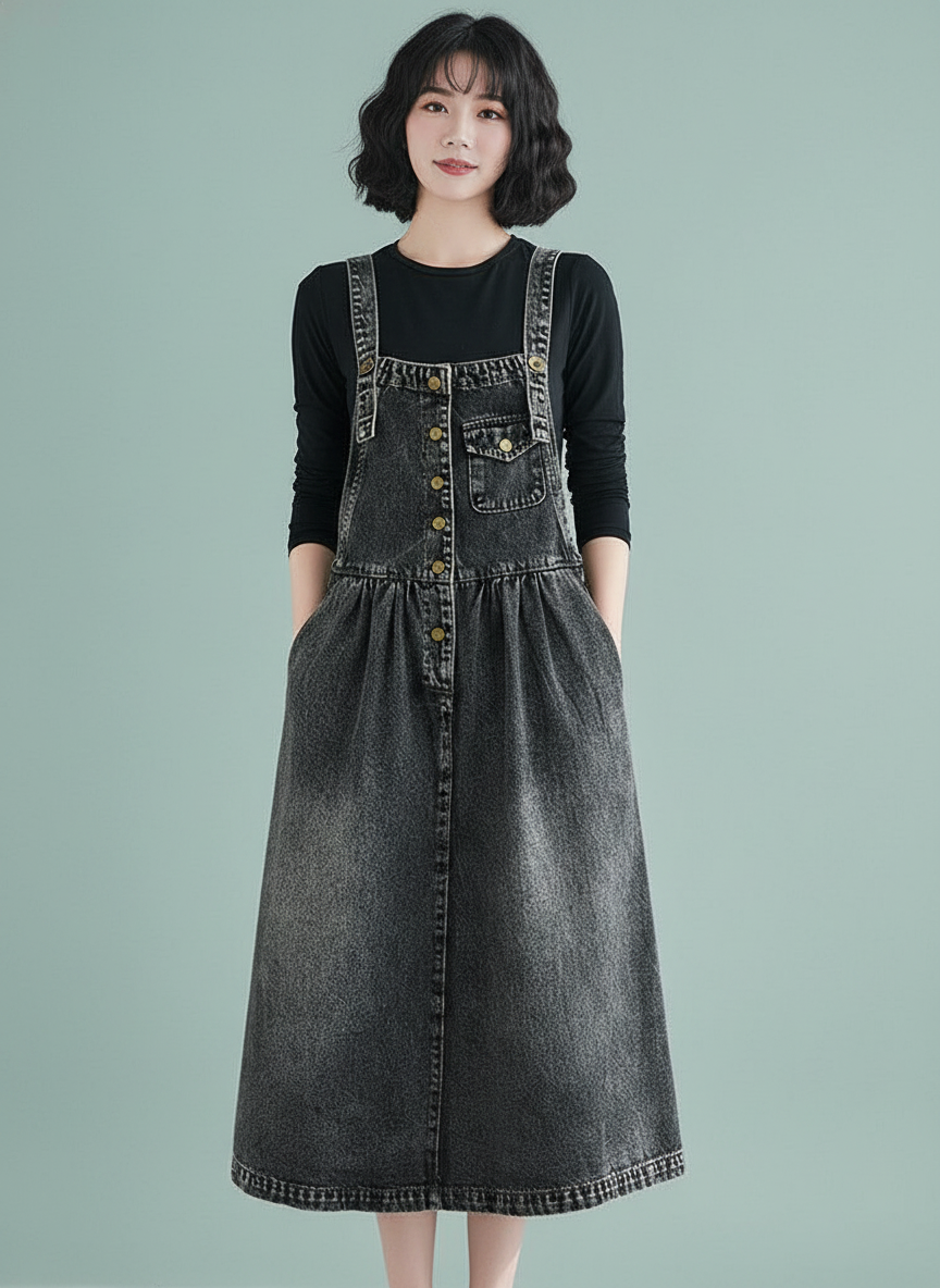 Denim Suspender Skirt Dress