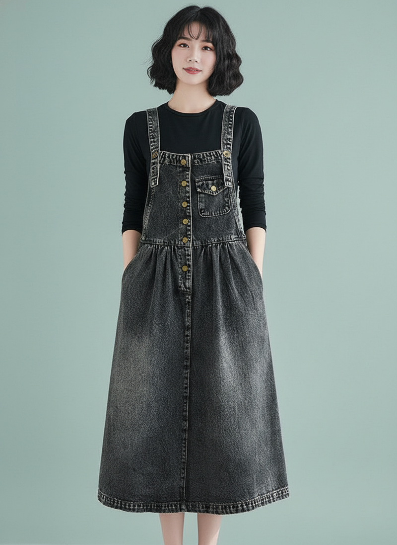 Denim Suspender Skirt Dress