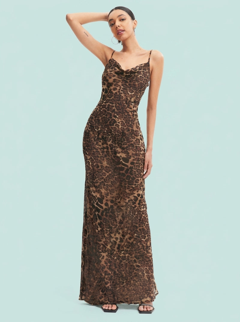 Slip Back Leopard Print Dress With Straps