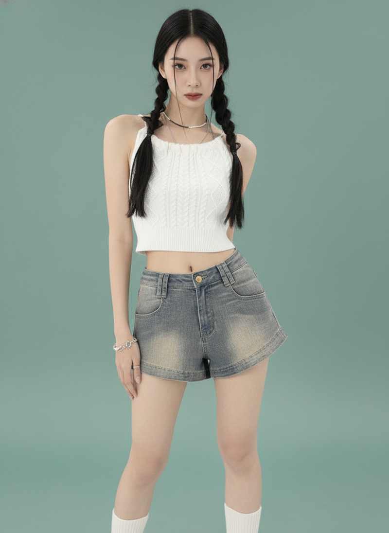 American Retro Denim Super Short Shorts