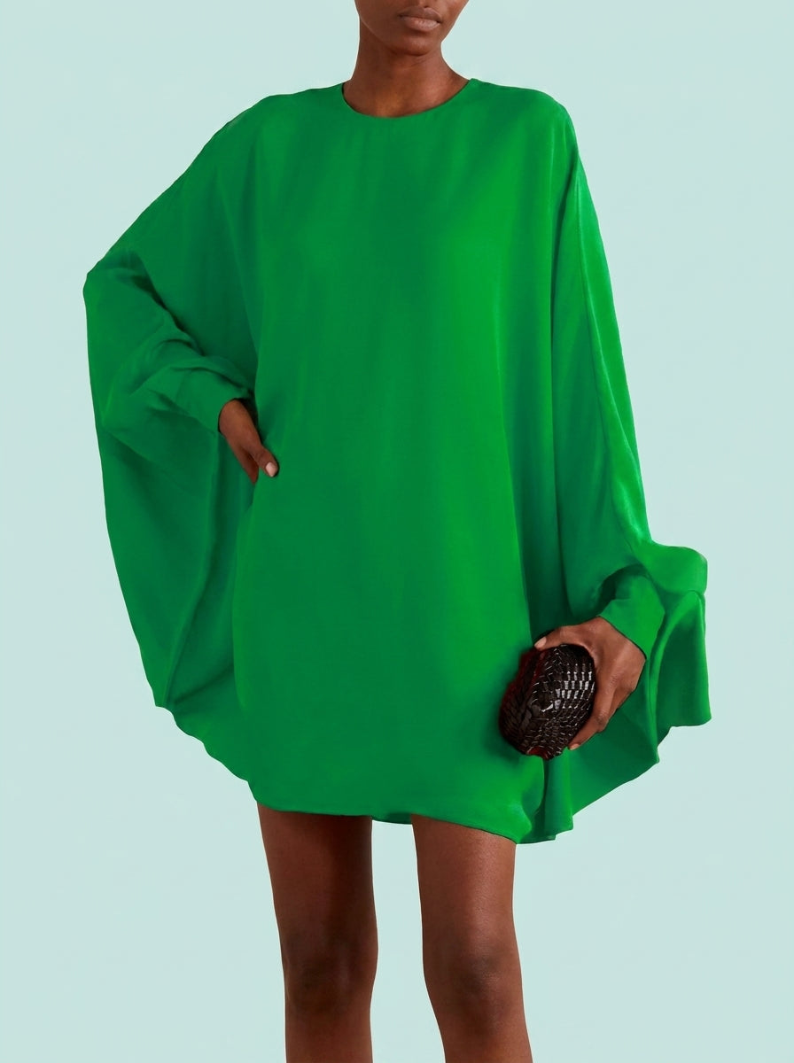 Long Sleeve Solid Color Round Neck Mini Skirt