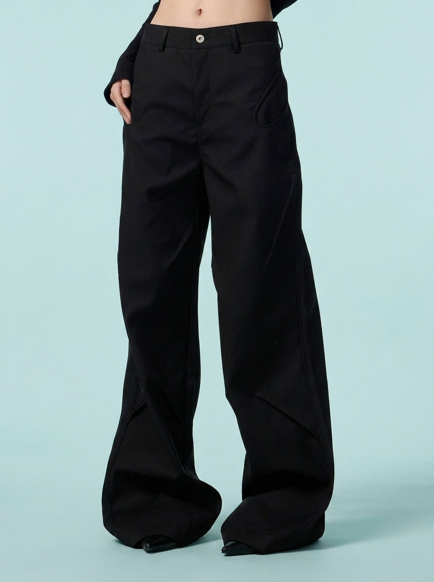 Retro American Design Pleated Niche Matchet Pants