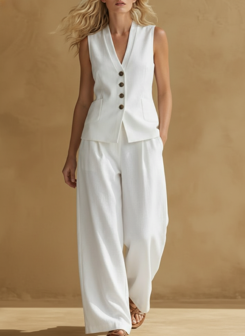 Two-piece V-Neck Sleeveless Vest And Wide Leg Pants