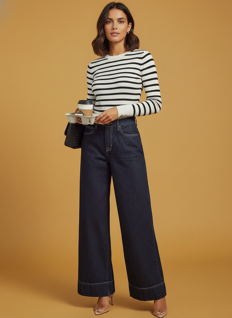 Temperament High Waist Long Wide Leg Jeans