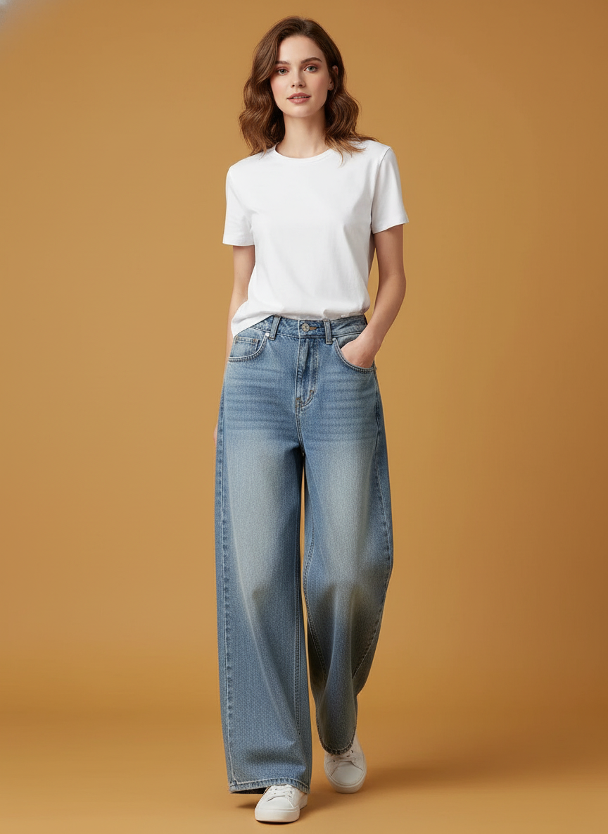 Water Washed Retro Oversize Wide Leg Jeans