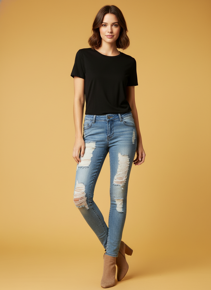 European And American Style Ripped Slimming Jeans