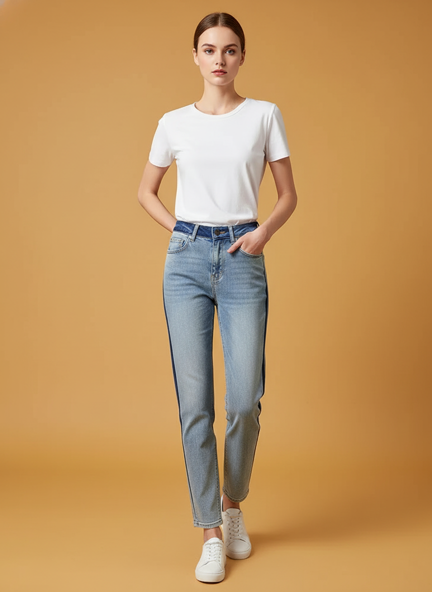 Contrast Color Wide Leg Jeans