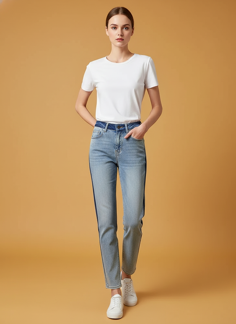 Contrast Color Wide Leg Jeans