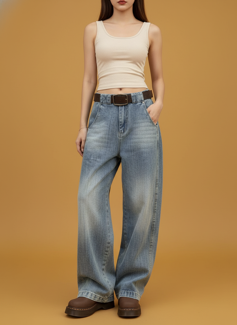 American Retro Loose Straight Machete Jeans